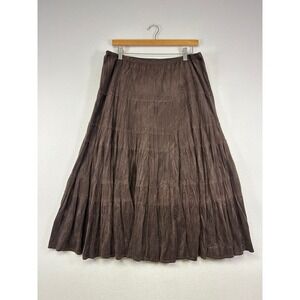 Western Boho Tiered Coldwater Creek Women PL Brown Faux Suede Maxi Skirt Peasant